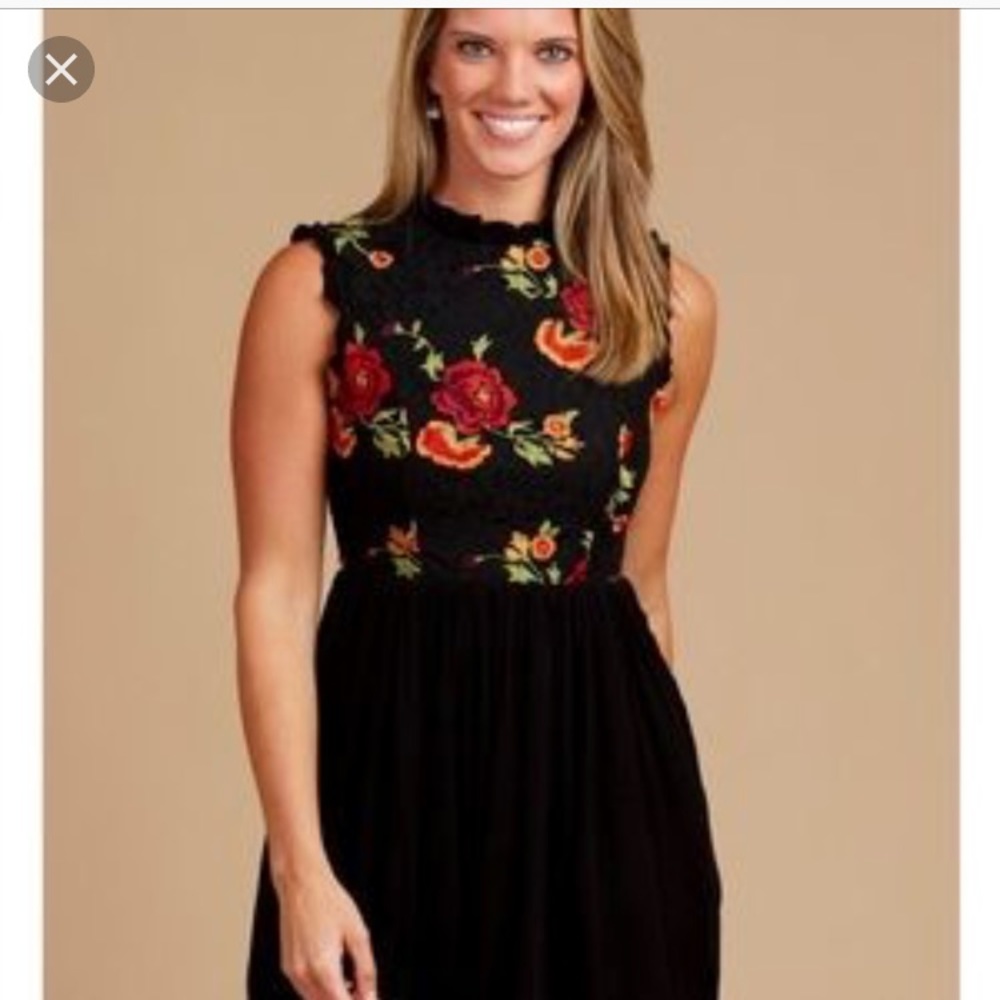 Altar’d state black dress with embroidery, size S.